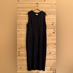 Vintage Talbots Size Large Button Front V Neck Windowpane Plaid Midi Dress